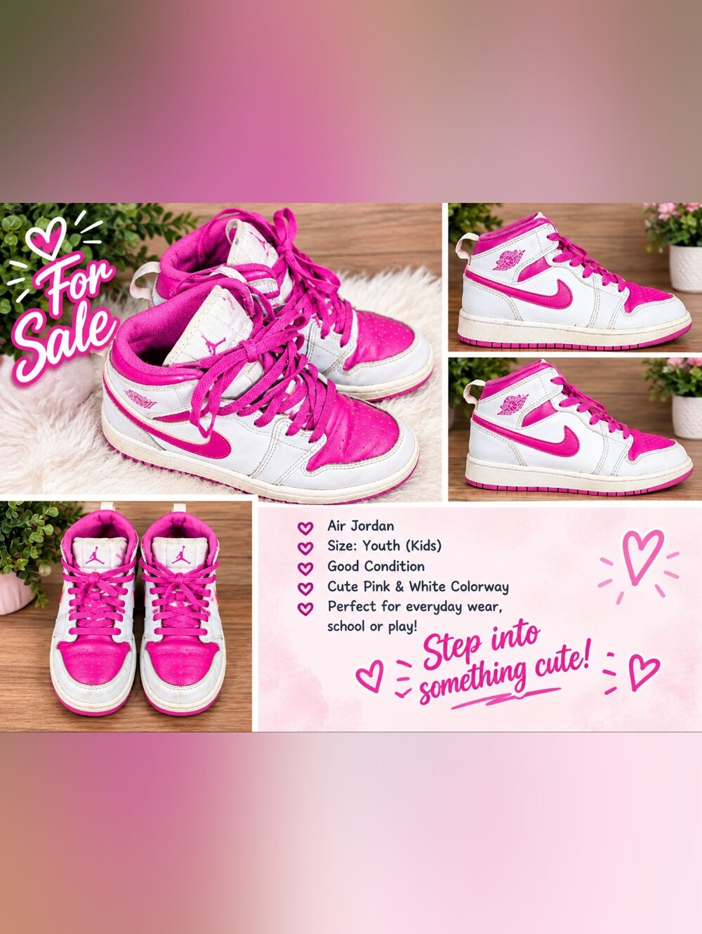 Jordan Kids' High-Top Sneakers - Pink & White